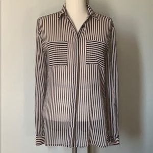 LOFT Black and White Striped Long Sleeve Tee